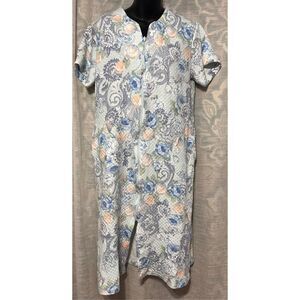 Nice Miss Elaine Women's Light blue Floral Zip Bathrobe Robe Size Medium